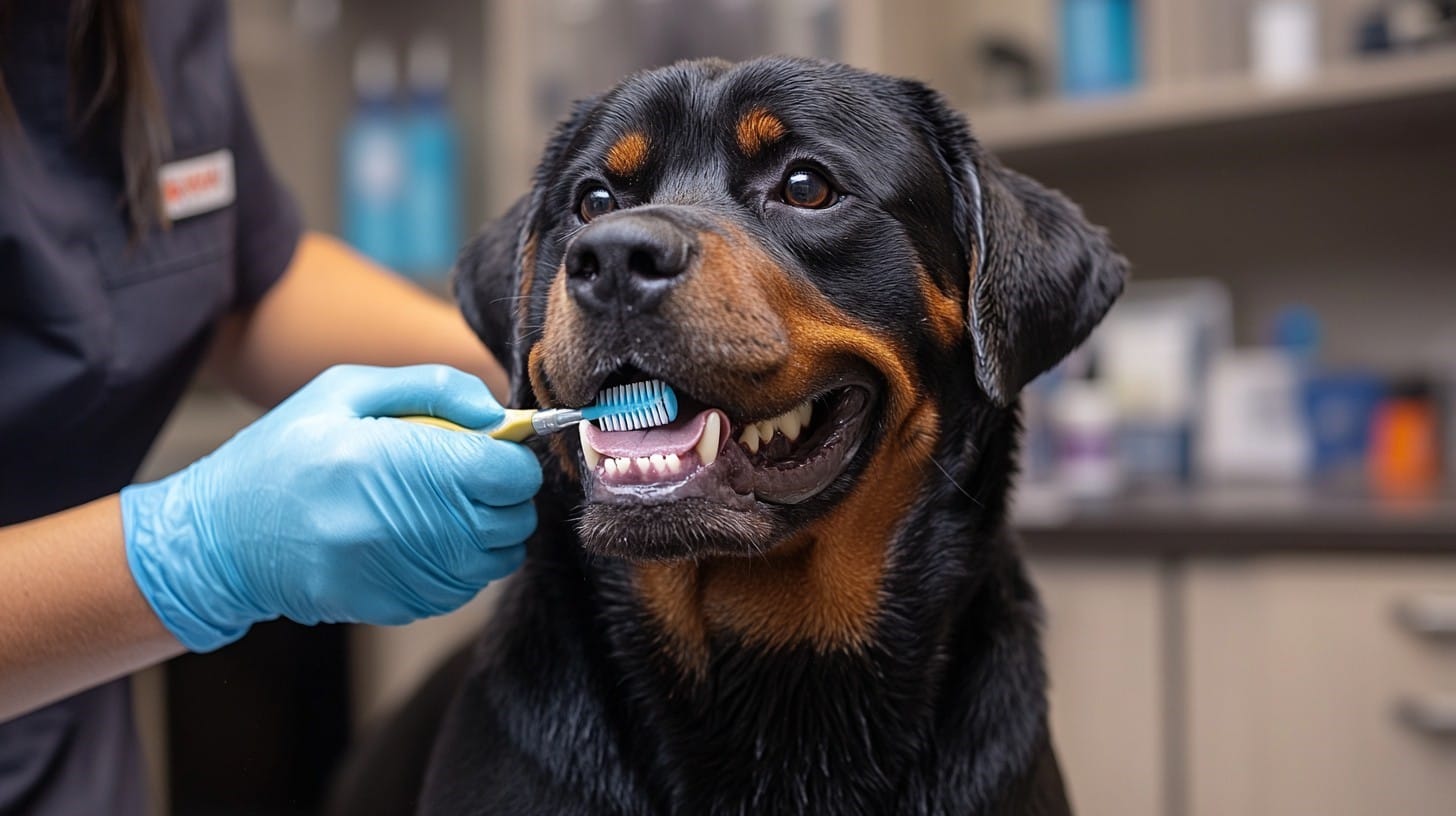 A vet cleaning dogs' teeth