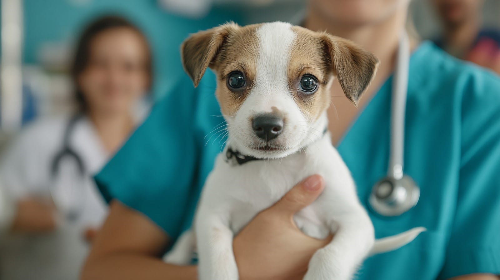 A vet holding a small dog